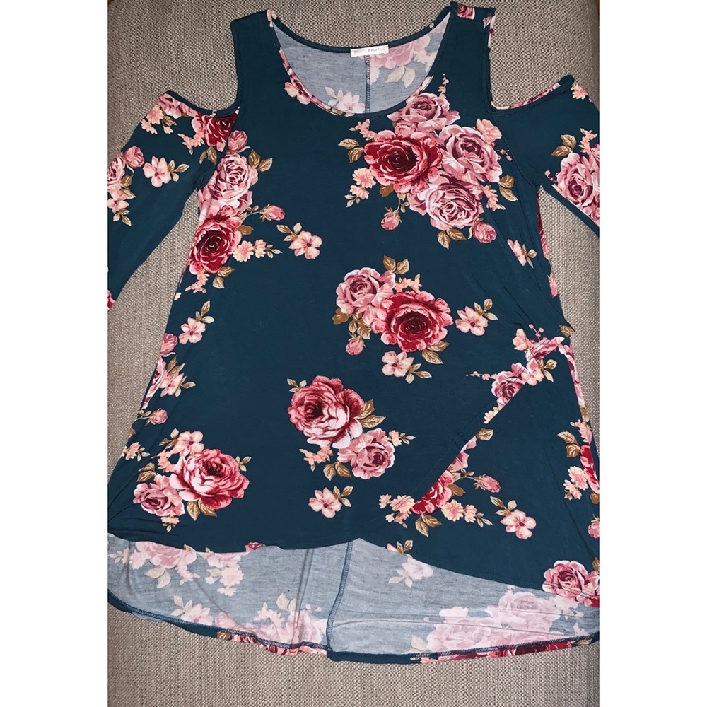 Cold Shoulder Green Floral Top